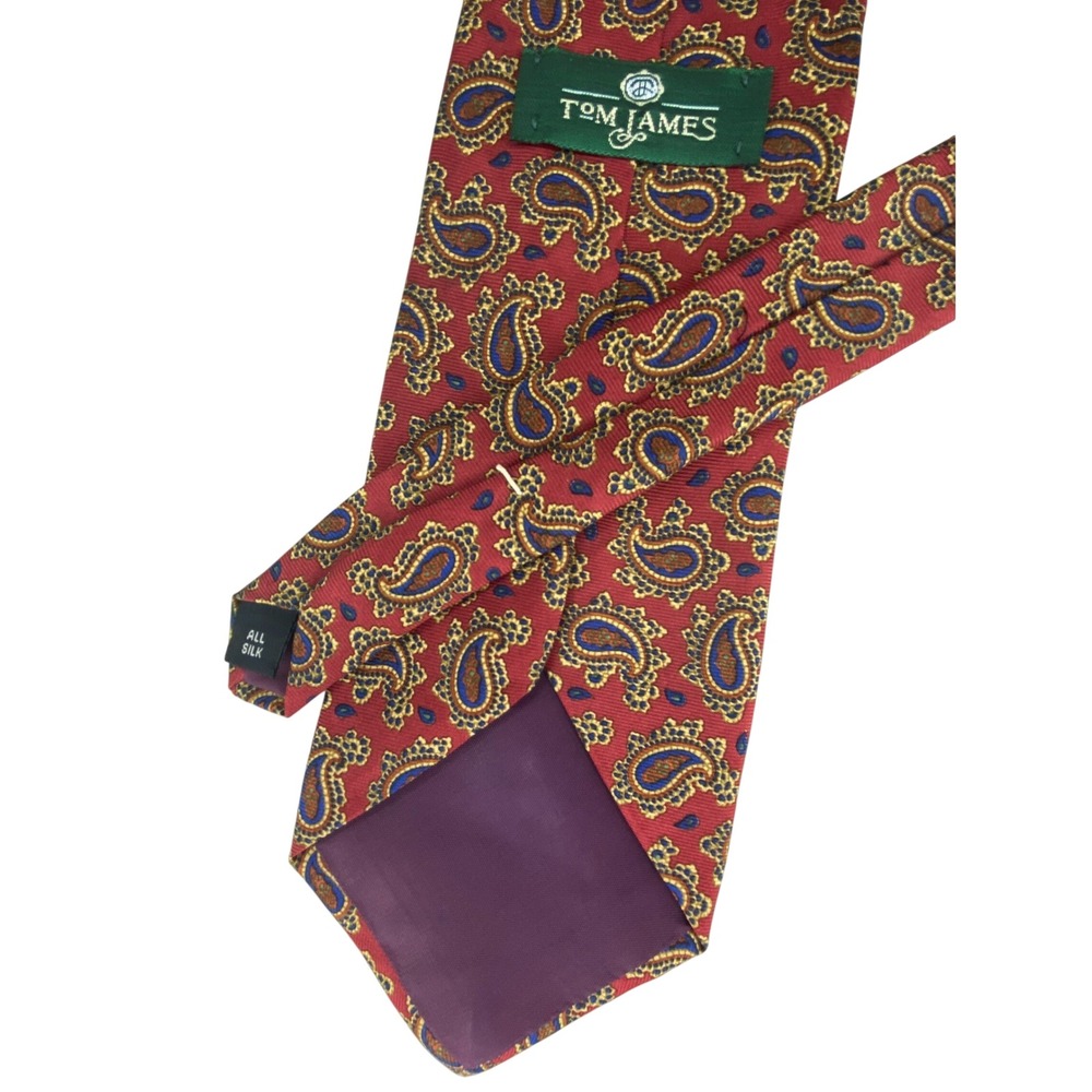 Tom James Mens Tie Red Blue Gold Paisley Silk Classic Business Necktie 58.5x4